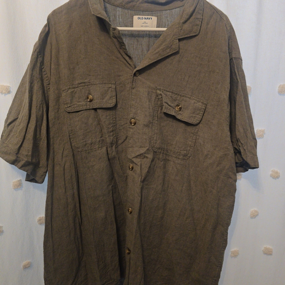 Old Navy Green Linen Blend Short Sleeve Camp Shirt Mens Size Xxl.